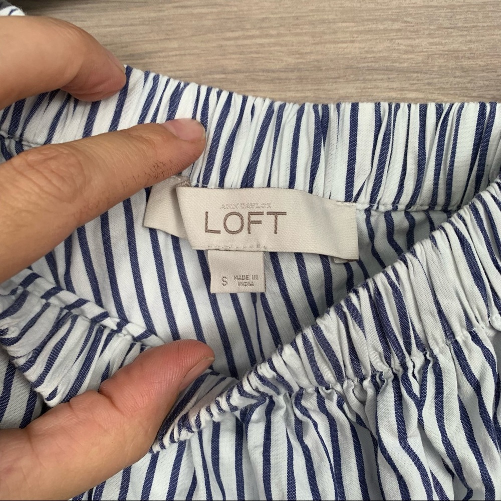 LOFT Striped One Shoulder Top Embroidered Ruffle S - Picture 5 of 7